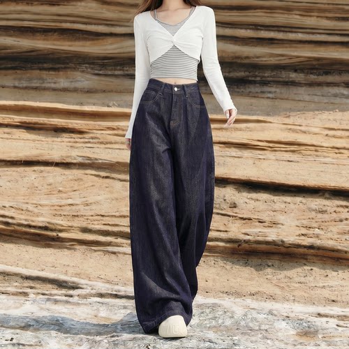 拉夏贝尔阔腿牛仔裤女2026夏新款