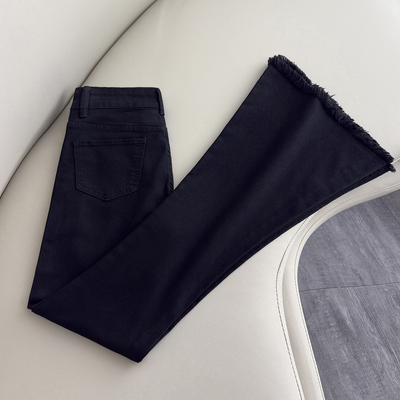 拉夏贝尔黑色微喇牛仔裤女2025