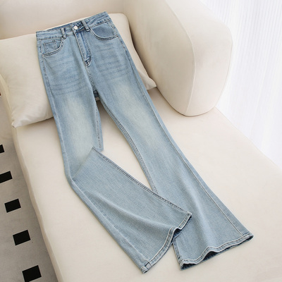 拉夏贝尔浅蓝色微喇牛仔裤女2026
