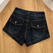 小个子a字弹力包臀辣妹显瘦热裤 拉夏贝尔高腰牛仔短裤 女2025新款