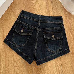 拉夏贝尔高腰牛仔短裤女2025新款小个子a字弹力包臀辣妹显瘦热裤