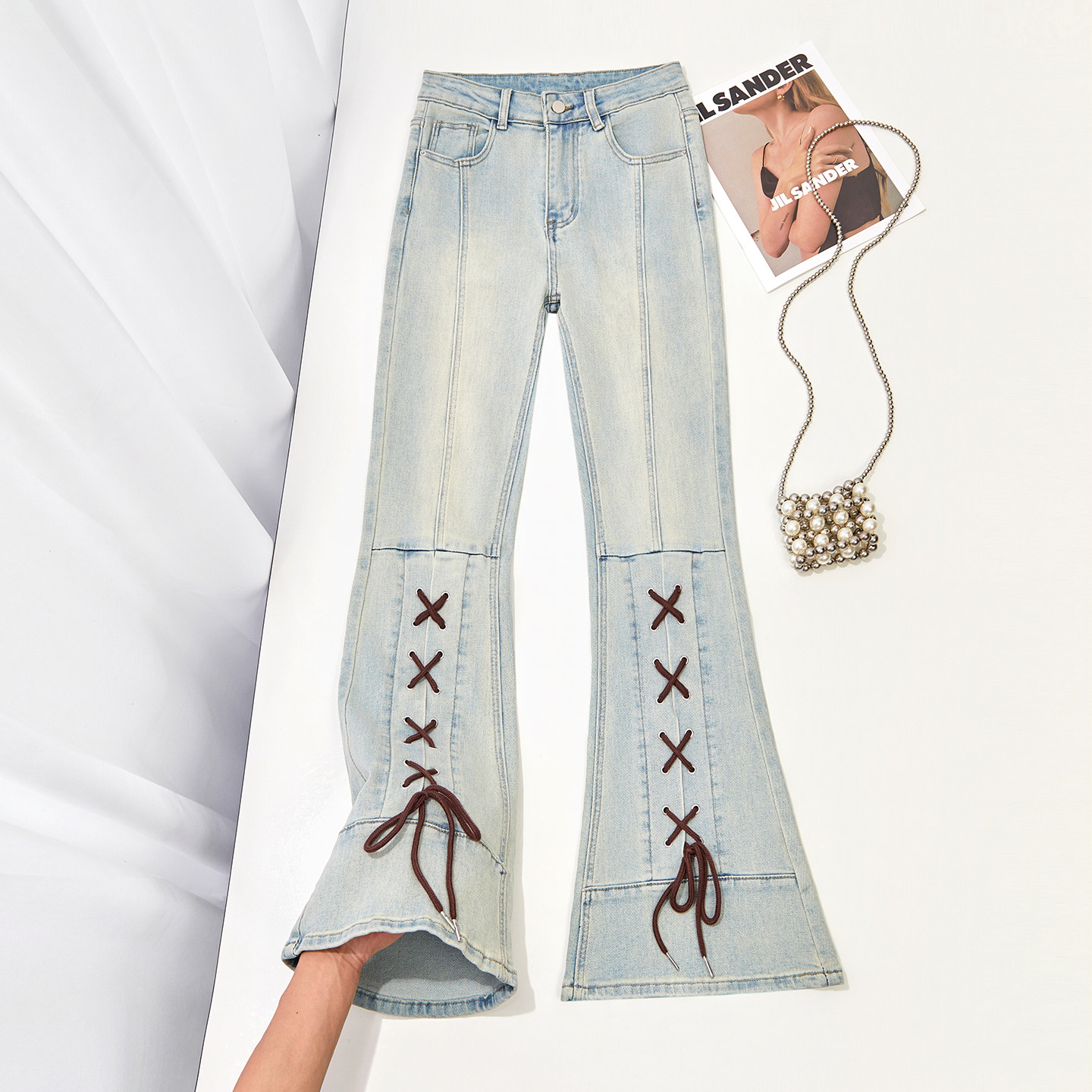 拉夏贝尔开叉微喇叭牛仔裤女冬季2025年高腰弹力小个子排扣马蹄裤,女装/女士精品,牛仔裤,淘宝优惠券,粉丝福利购,淘宝优惠卷