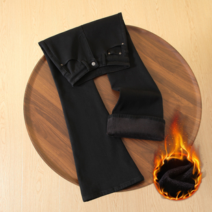 加绒保暖显瘦马蹄长裤 拉夏贝尔辣妹厚绒微喇牛仔裤 女2025秋冬新款