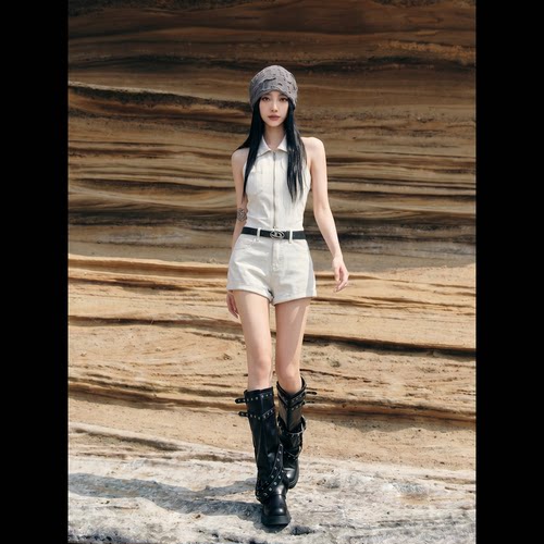 拉夏贝尔高腰显瘦牛仔短裤女