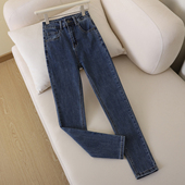 小脚牛仔裤 女高腰修身 显瘦蓝色九分铅笔裤 拉夏贝尔加绒秋新款 长裤