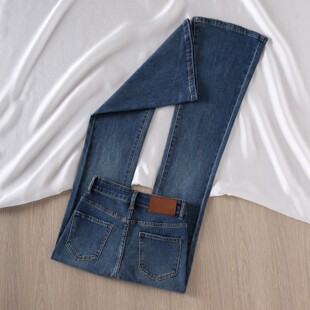 拉夏贝尔复古蓝高腰微喇牛仔裤女2026春秋修身显瘦小个子喇叭裤子