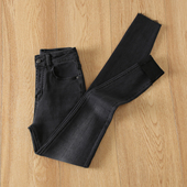 拉夏贝尔烟灰牛仔裤 小个子弹力紧身小脚裤 女2025新款 提臀高腰修身