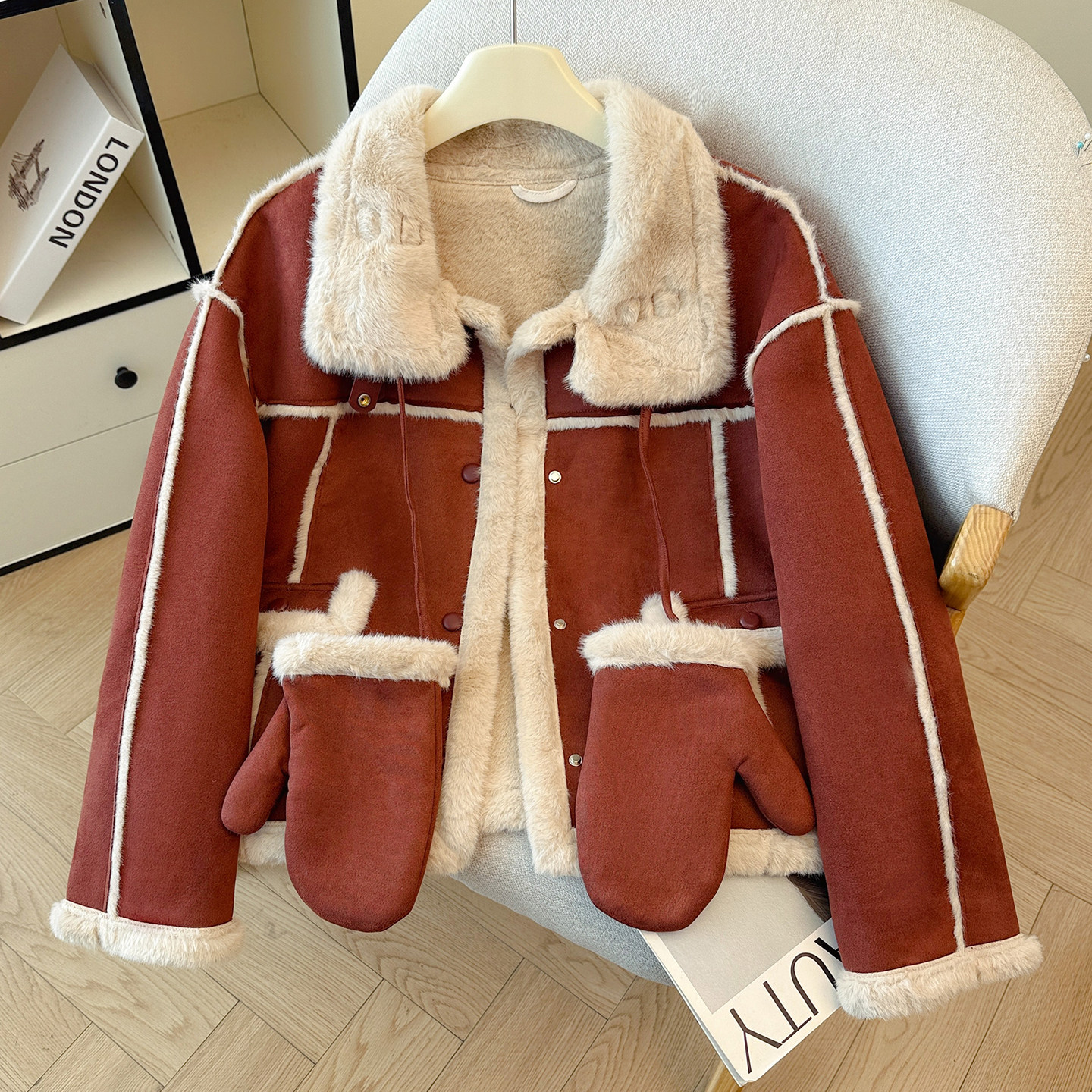 拉夏贝尔时尚羊羔毛翻领短款棉服女冬季新款洋气显瘦保暖棉袄外套,女装/女士精品,短外套,淘宝优惠券,粉丝福利购,淘宝优惠卷