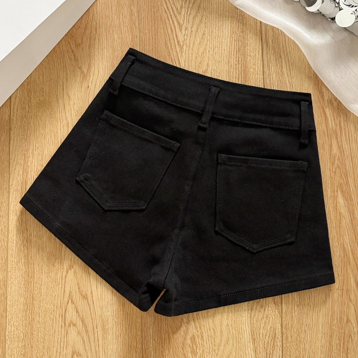 拉夏贝尔黑色牛仔短裤女夏季2025新款高腰显瘦弹力设计感a字热裤,女装/女士精品,牛仔裤,淘宝优惠券,粉丝福利购,淘宝优惠卷