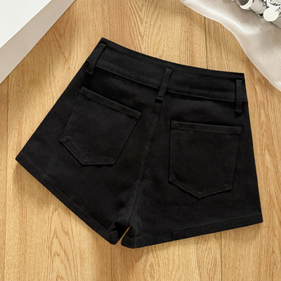 拉夏贝尔黑色高腰牛仔短裤女