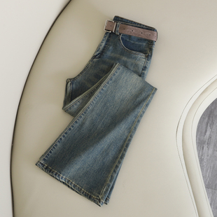 弹力不贴腿喇叭长裤 新款 女2025年秋季 拉夏贝尔复古高腰微喇牛仔裤