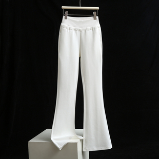 垂感松紧腰喇叭休闲裤 高腰显瘦修身 女2025新款 拉夏贝尔白色微喇裤