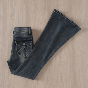 百搭喇叭裤 女2025冬高腰显瘦时尚 辣妹深蓝微喇牛仔裤 拉夏贝尔新款