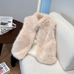 拉夏贝尔毛茸茸马甲法式山羊绒气质外套女冬氛围感百搭保暖上衣潮