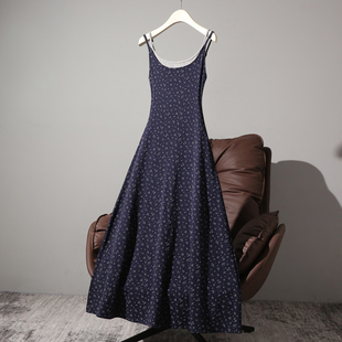 拉夏贝尔韩系碎花吊带长裙修身收腰显瘦垂坠连衣裙春绝美独特漂亮