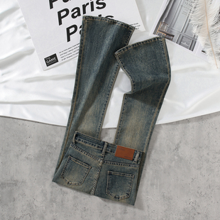 拉夏贝尔美式复古微喇牛仔裤女2026春季新款高腰修身小个子喇叭裤