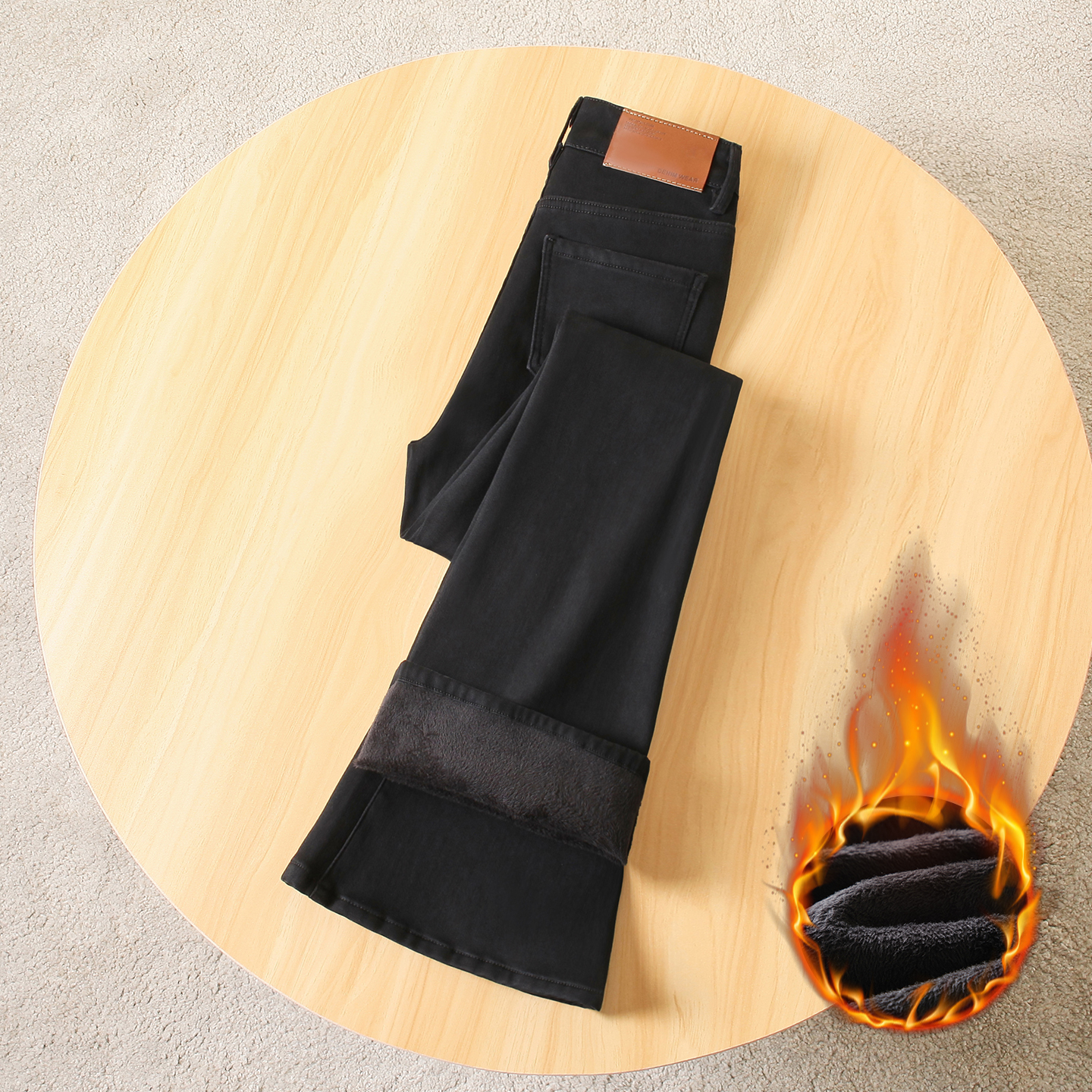 拉夏贝尔小个子加绒微喇牛仔裤