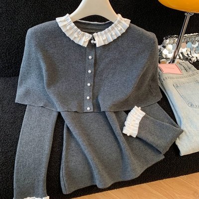 法式轻熟优雅风花边斗篷针织衫女秋冬新款洋气减龄百搭显瘦上衣潮