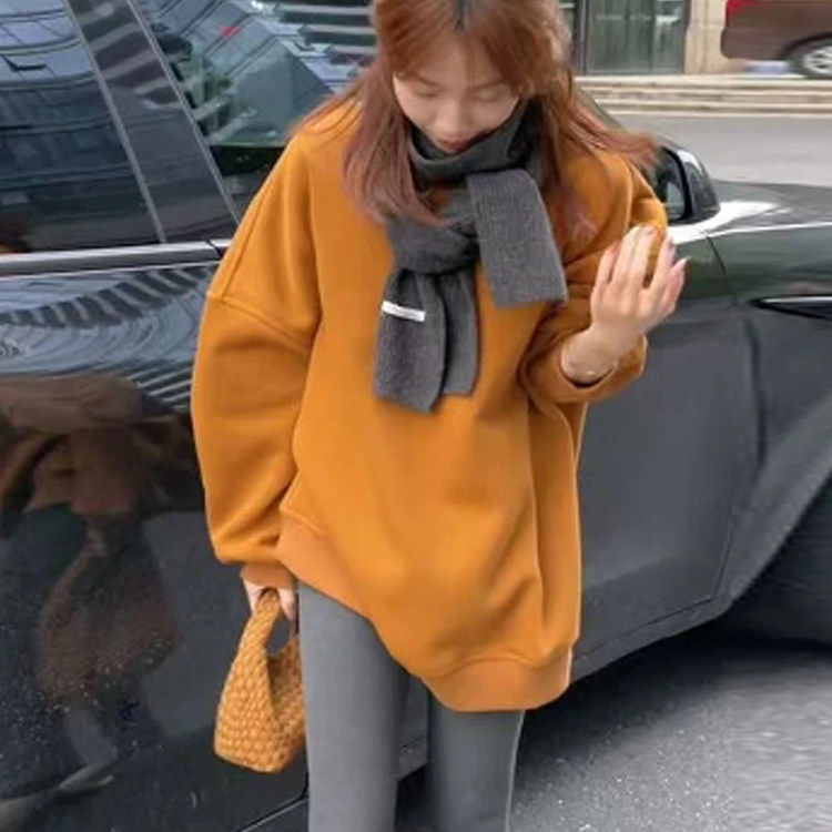 巨好看的加绒卫衣女款2026新款秋冬穿搭独特漂亮减龄款中长版上衣