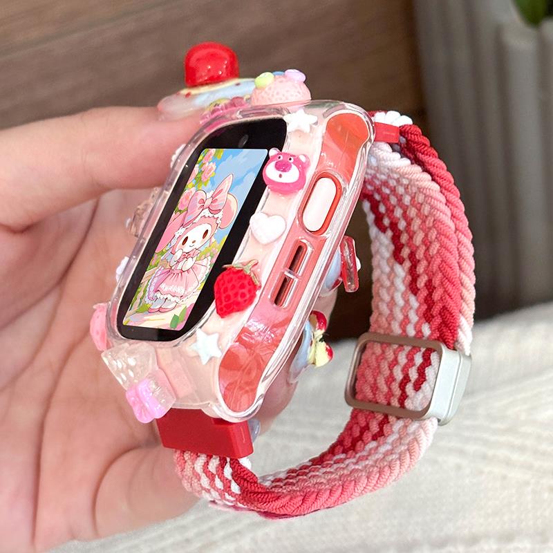 卡通透气适用小米米兔儿童电话手表表带挂绳立体保护壳表带保护套
