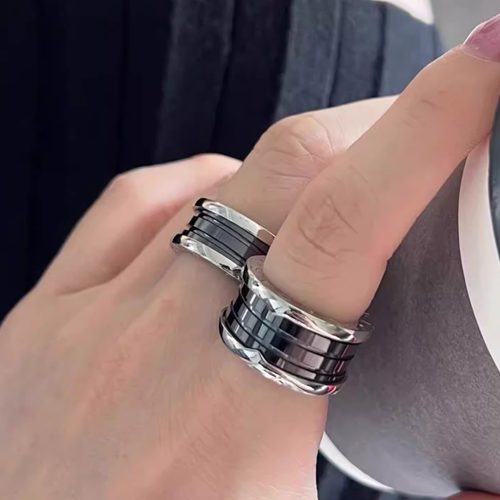 18k玫瑰金指环男女款欧美陶瓷弹簧对戒戒指宽窄版可刻字情侣对戒