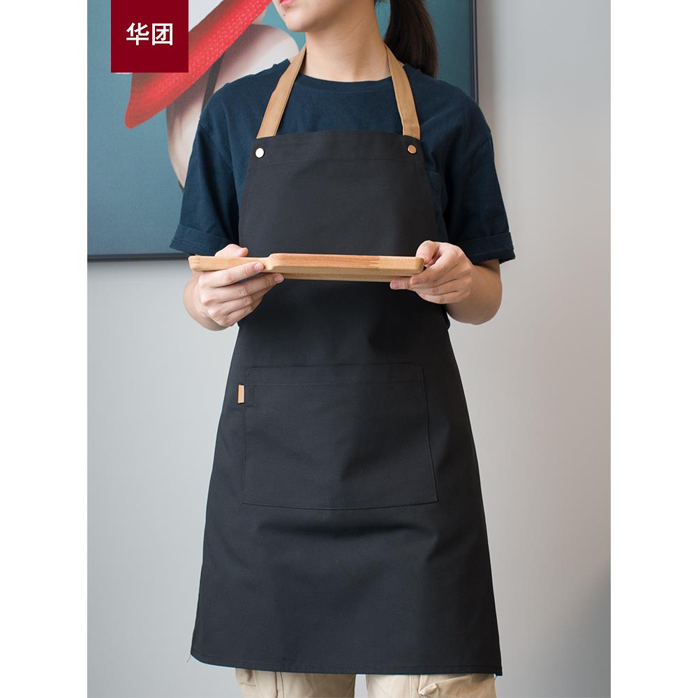 北欧帆布围裙时尚简约防水印字定制logo厨房餐厅工作室服务员男女