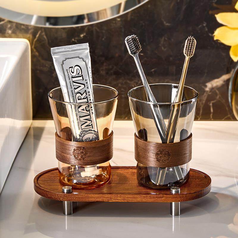 玻璃漱口杯家用情侣一对刷牙杯子高档洗漱牙缸牙具带托 托盘水杯,家庭/个人清洁工具,洗漱杯,淘宝优惠券,粉丝福利购,淘宝优惠卷