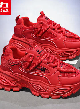 回力38码红色男鞋冬季网面爆款超火运动休闲学生厚底大码45老爹鞋
