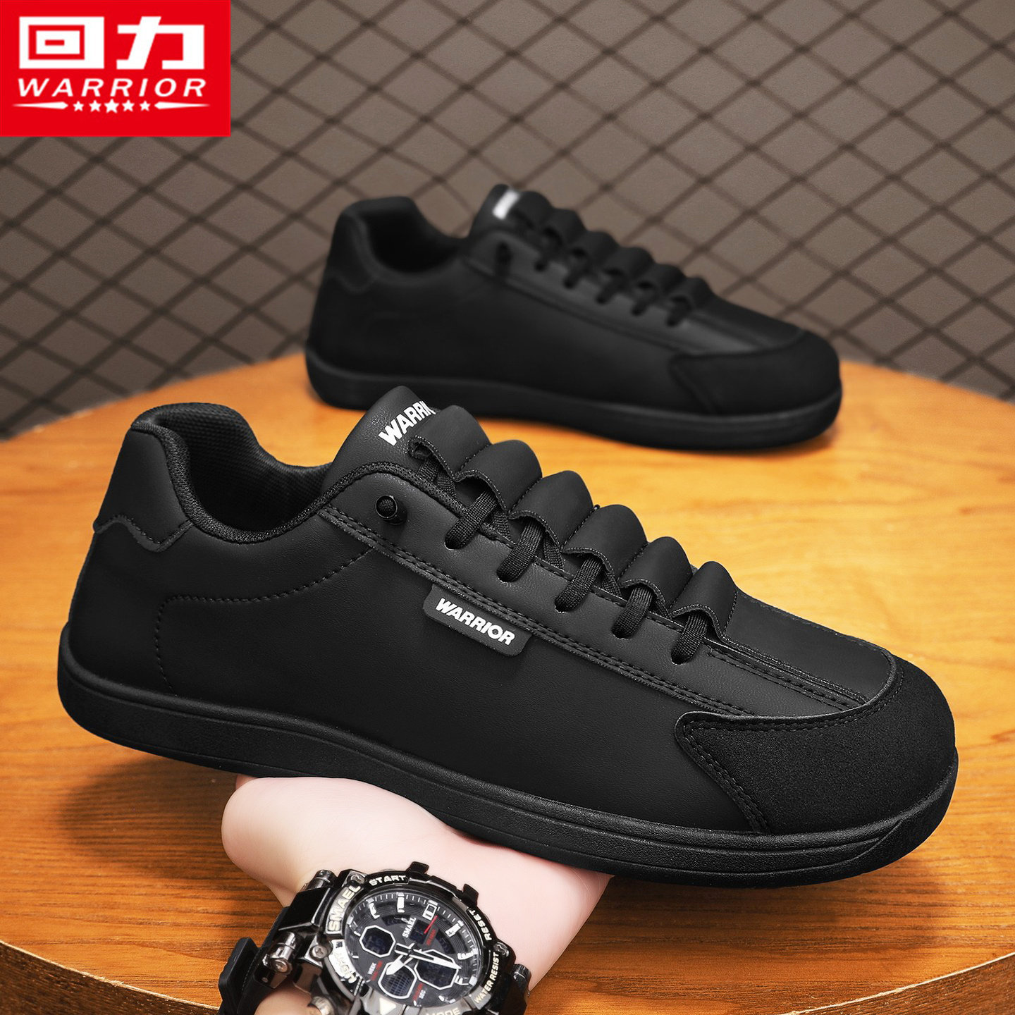 回力男鞋冬季运动休闲一脚蹬工作上班皮面防滑防水开车黑色平板鞋,流行男鞋,休闲板鞋,淘宝优惠券,粉丝福利购,淘宝优惠卷