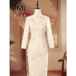 新中式显瘦旗袍秋冬加绒加厚掐腰巨好看白色新娘敬酒服回门拜年服