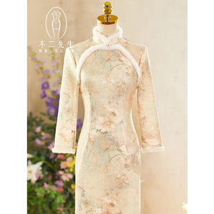 不二白色旗袍冬装女2026新款新中式可以上班穿的加绒厚年会礼服裙