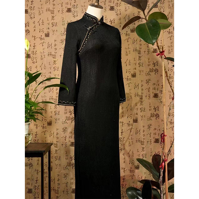不二黑色旗袍2025年新款秋款