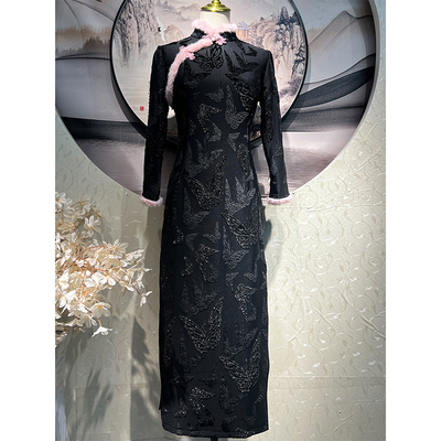 黑色冬款旗袍2025年新款