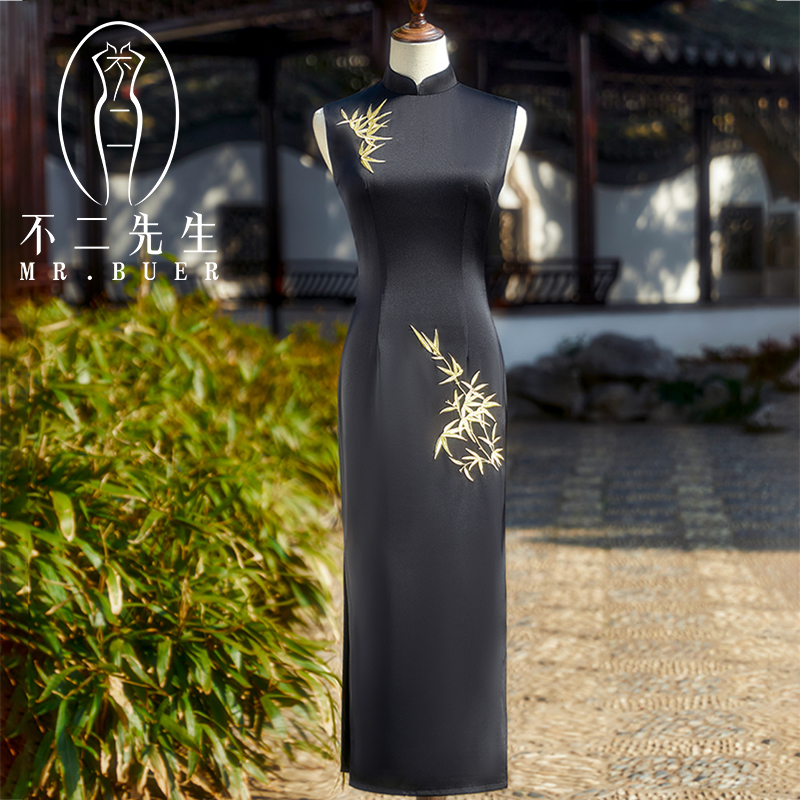 不二先生新中式旗袍女夏季黑色
