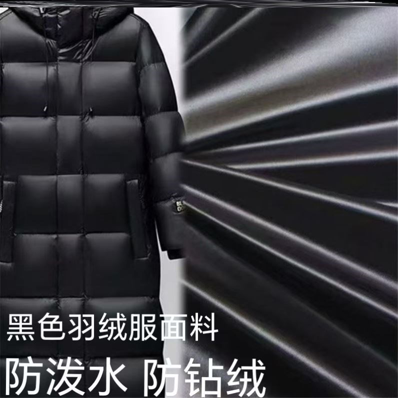 高档羽绒服布料轻薄柔软黑金面料