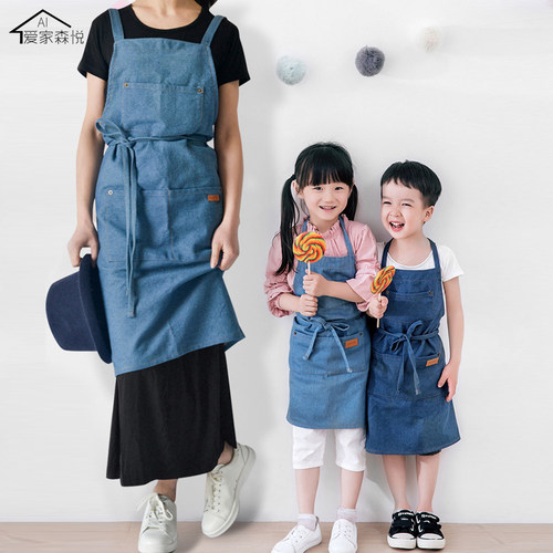 女时尚纯棉牛仔背带工作围裙logo