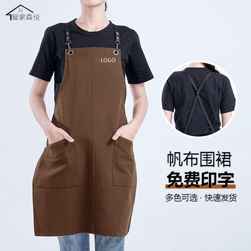 牛仔帆布背带围裙餐饮专用工作服