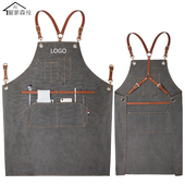 牛仔围裙定制logo理发店发型师咖啡厅餐饮男工作服木工手作人围腰