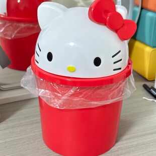 可爱hellokitty桌面垃圾桶卡通凯蒂猫客厅垃圾桶kt猫翻盖迷你收纳