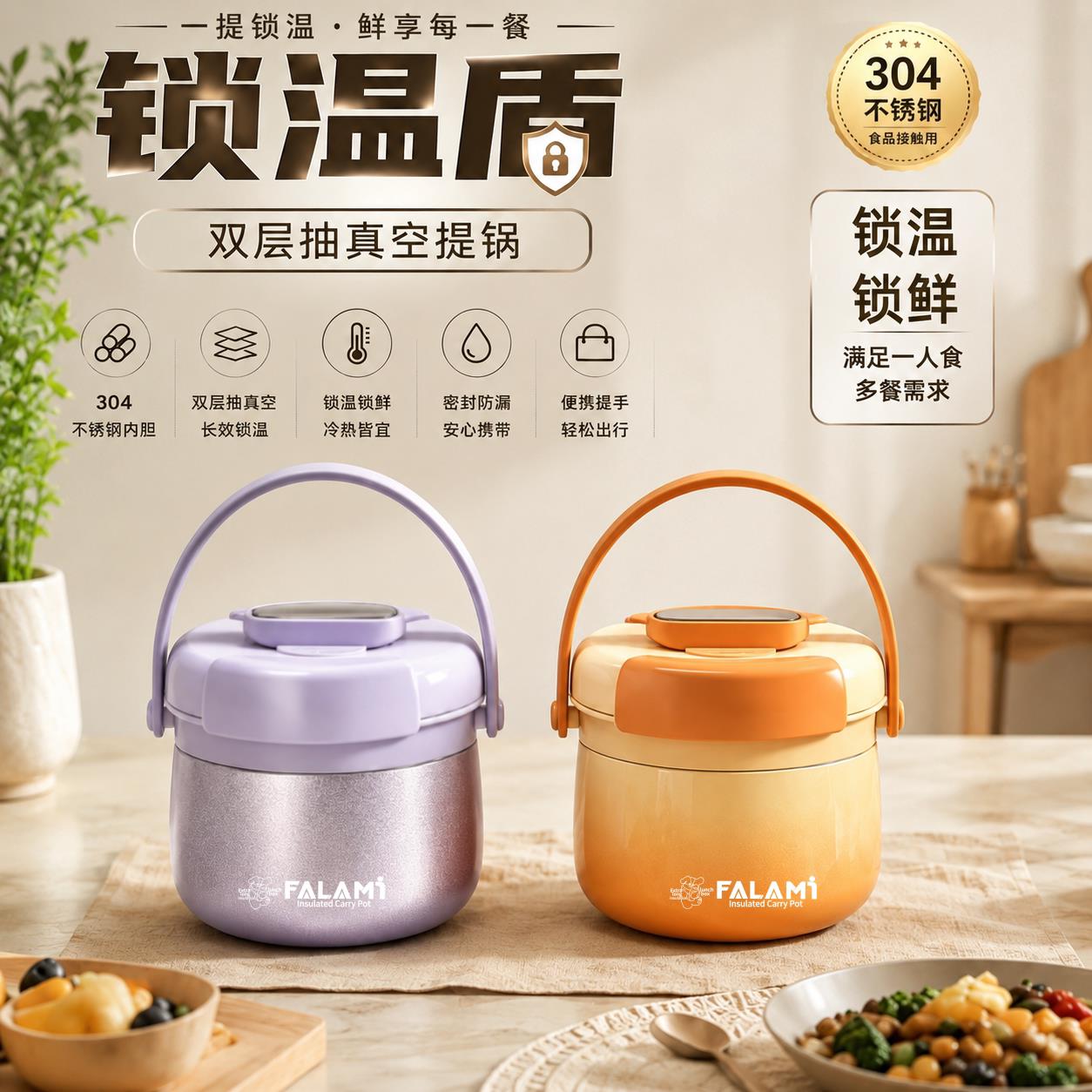 保温饭桶锁温盾真空防溢提锅大口