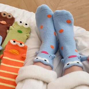 小丑鱼立体毛绒睡眠袜比奇堡袜子女款秋冬澳绒可爱中筒袜学生卡通