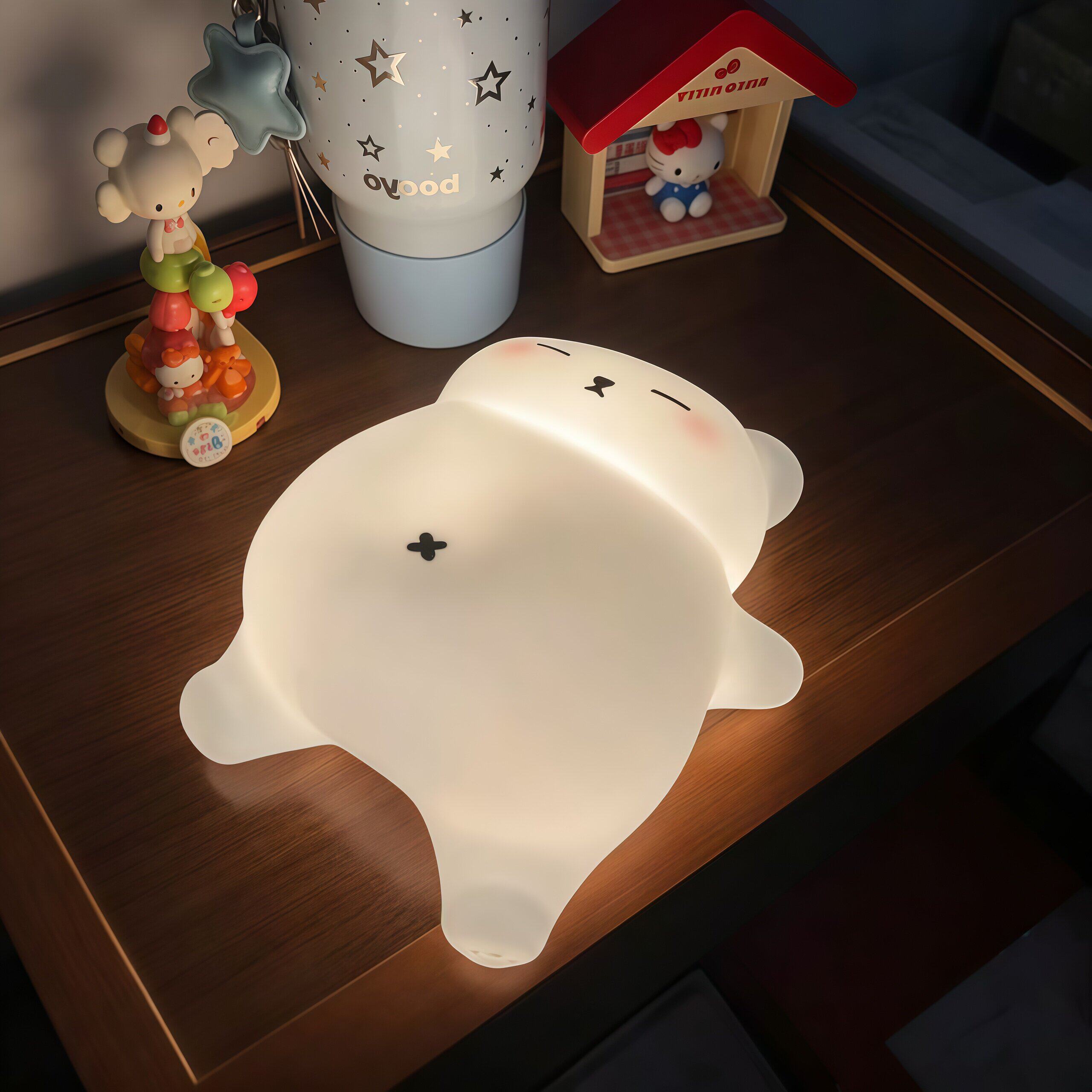 小熊自动呼噜拍打灯家用卧室护眼小夜灯暖光夜间喂奶灯硅胶灯充电