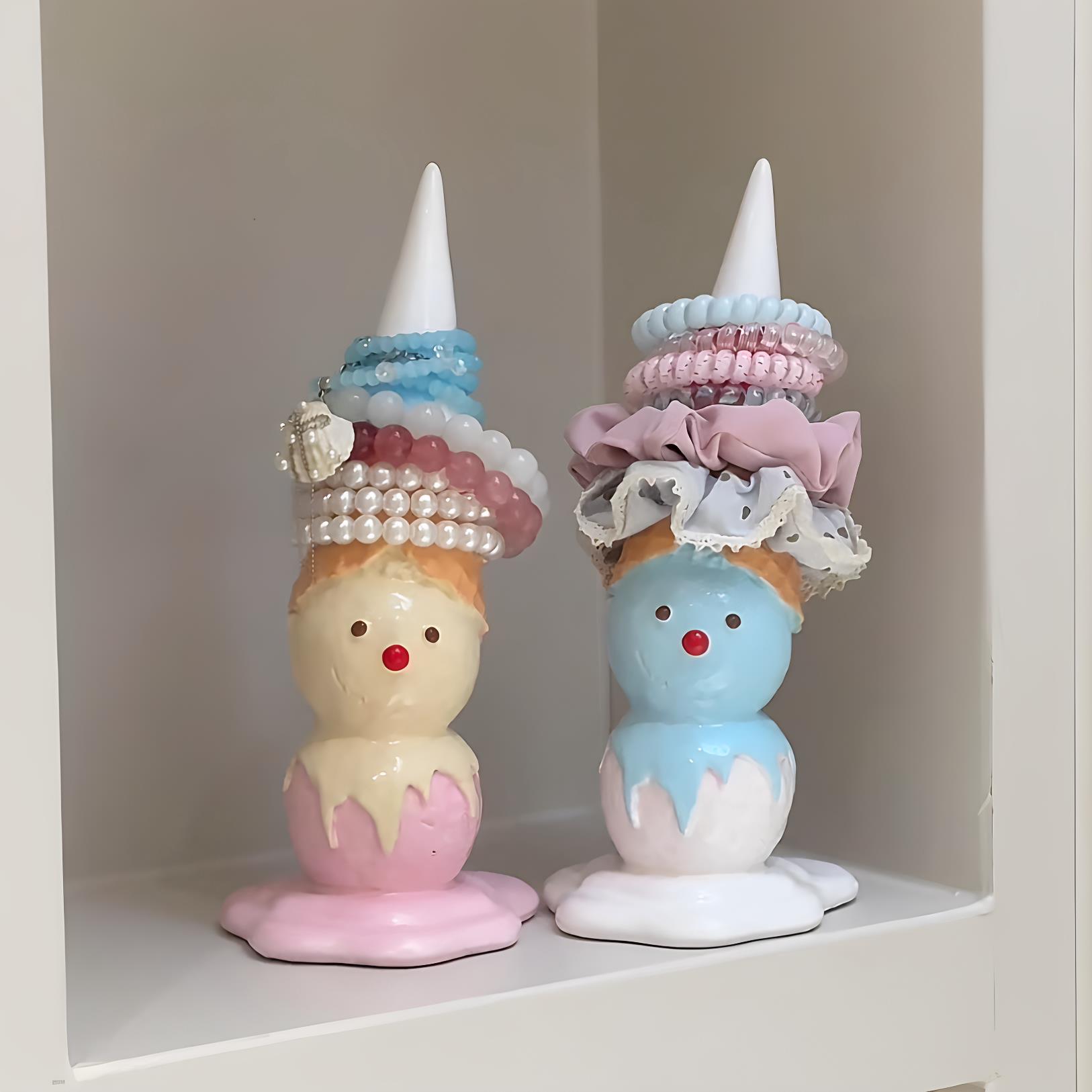 可爱甜筒雪人发圈收纳神器卫生间手表首饰挂架卡通装饰品玄关摆件图片