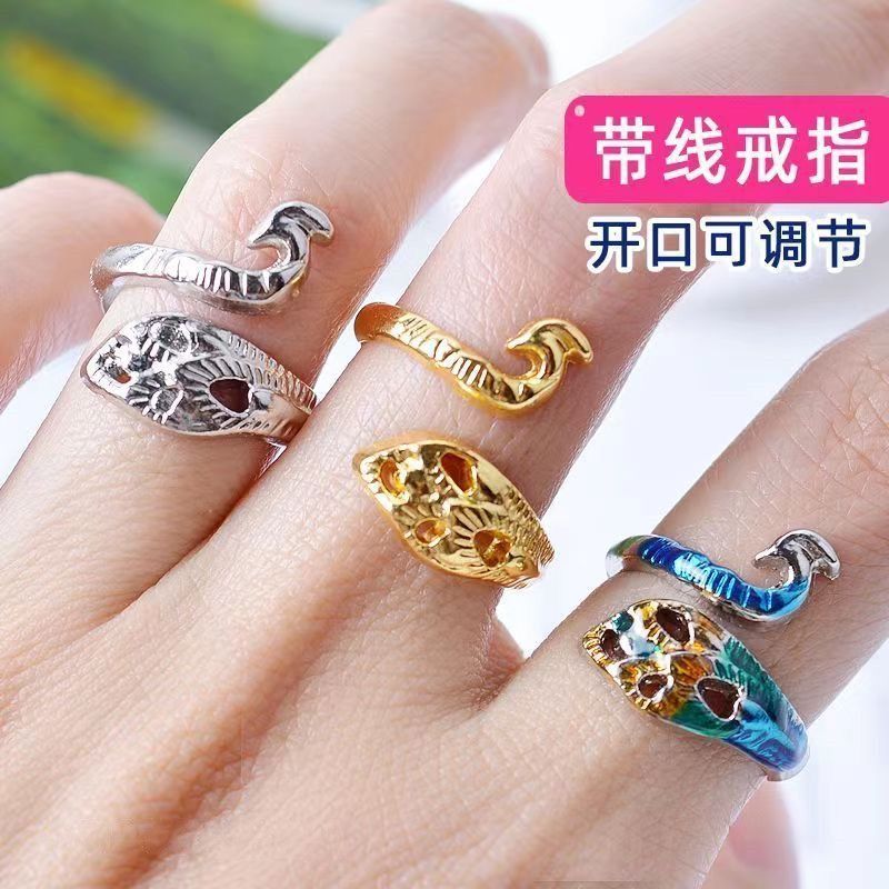 钩针毛线带线神器指环毛衣编织钩针工具微调开口孔雀戒指民族风