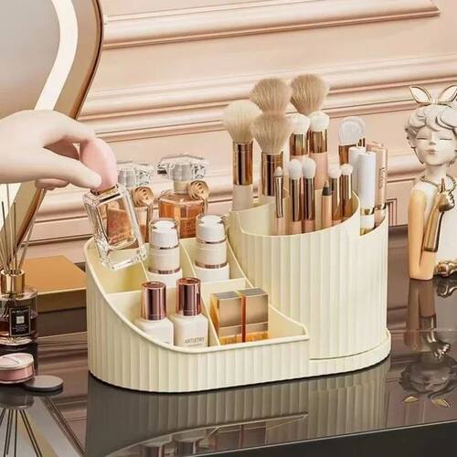 Makeup Organizer Countertop with Drawer 360 Rotating Brush H