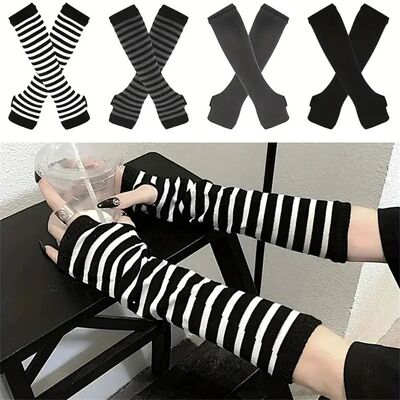 1Pair Fingerless Gloves Gothic Punk Anime Women Girl Elbow L