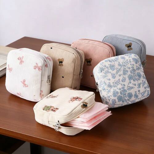 Multi Functional Corduroy Small Square Bag, Sanitary Cotton,