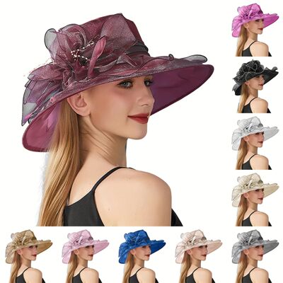 Elegant Women's Organza Derby Hat, with A Noblewoman Tempera