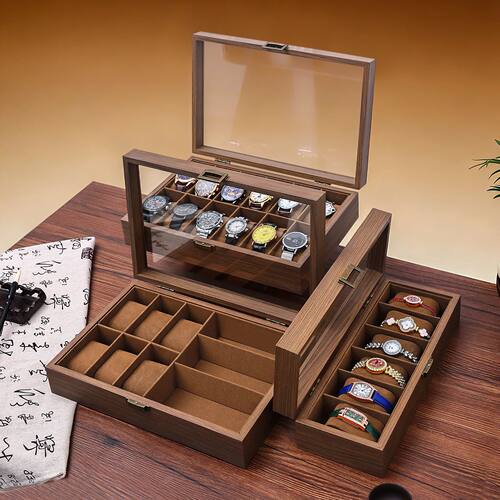 1pc watch box with glass cover, wooden jewelry storage box w