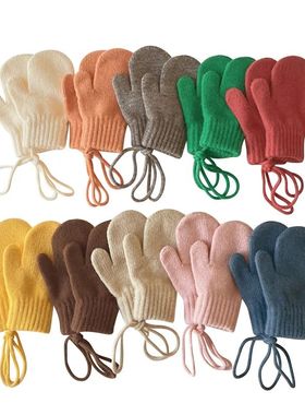 Wool Baby Winter Gloves Candy Color Halter Kids Mittens for